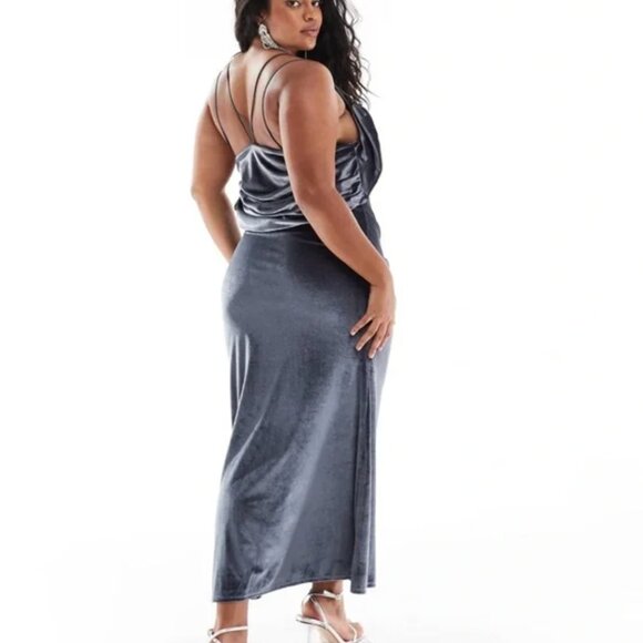 NWT ASOS Design Shimmering Silver Velvet Dress - Picture 3 of 8